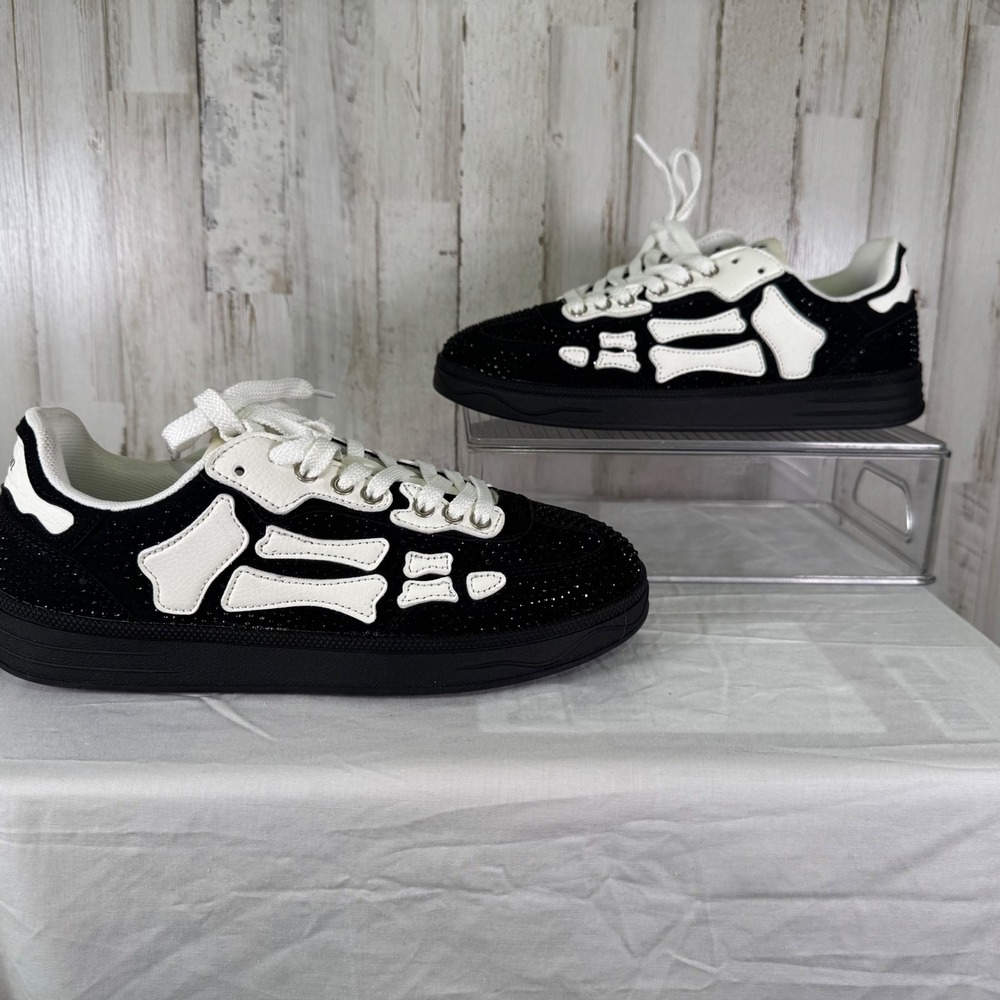 NIB Watson Boneba Shoes Womens 8.5 Brightstone Black White Skeleton Streetwear